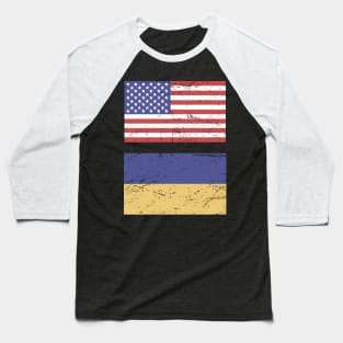 United States Flag & Ukraine Flag Baseball T-Shirt